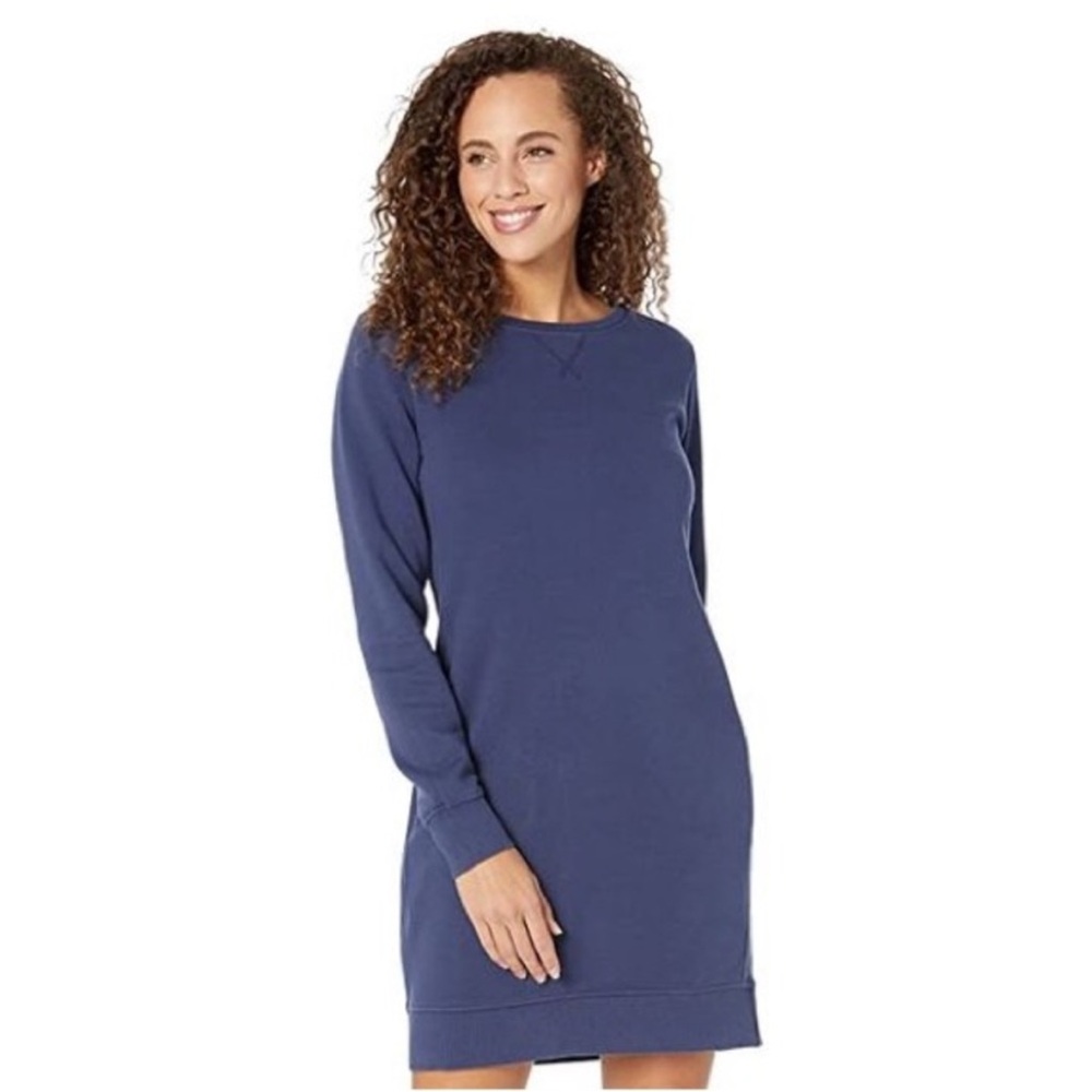 PACT® Organic Cotton Downtime Essential Long Sleeve Navy Sweatshirt Dress - Picture 3 of 9